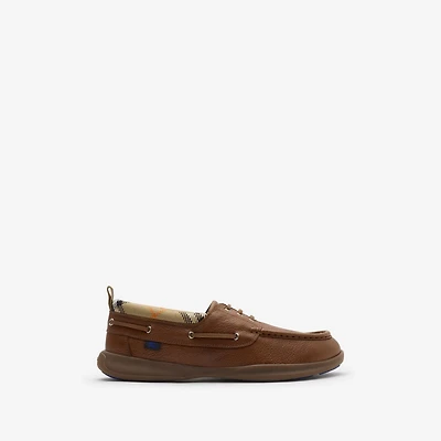 Leather Decker Boat Shoes in Pinecone - Men | Burberry® Official