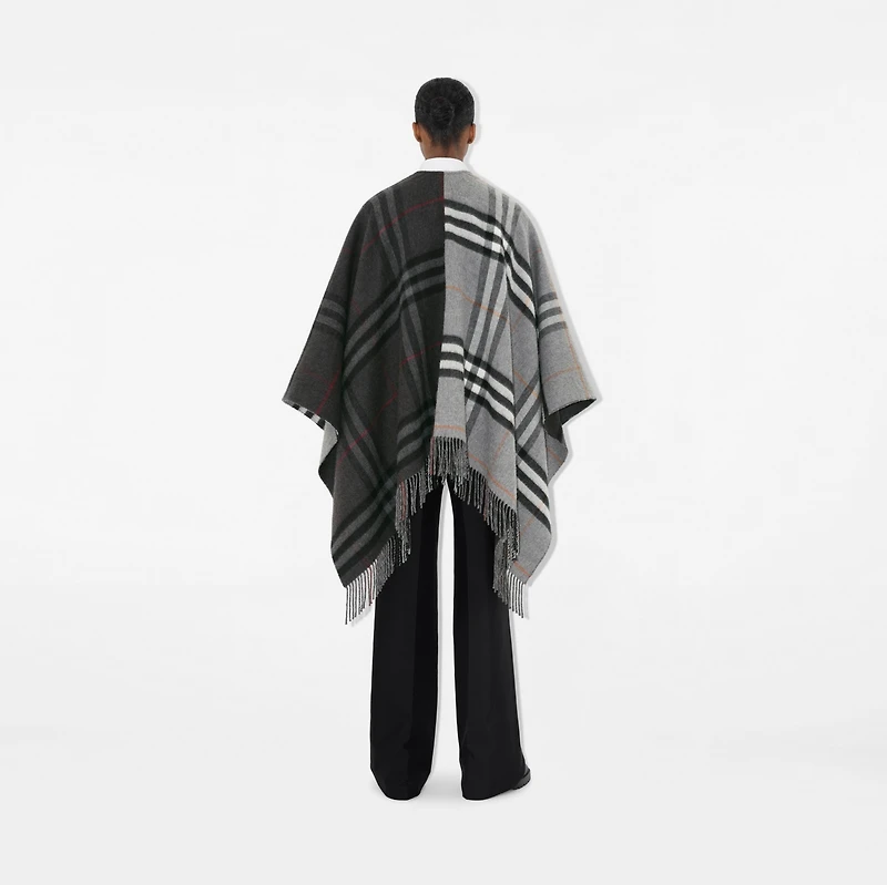 Contrast Check Wool Cashmere Jacquard Cape in Grey/charcoal | Burberry® Official