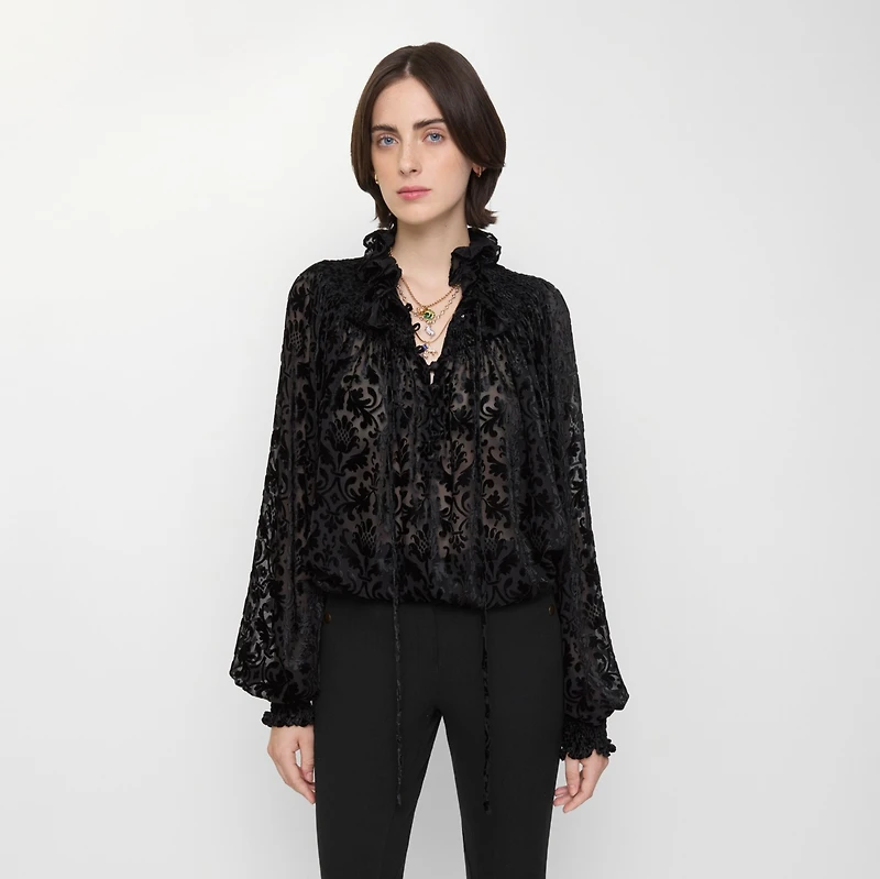 Baroque Silk Blend Velvet Blouse in Black - Women | Burberry® Official