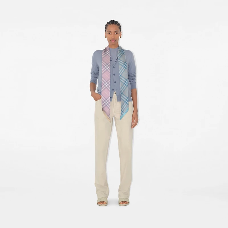 Skinny Contrast Check Silk Scarf in Dawn/drizzle | Burberry® Official