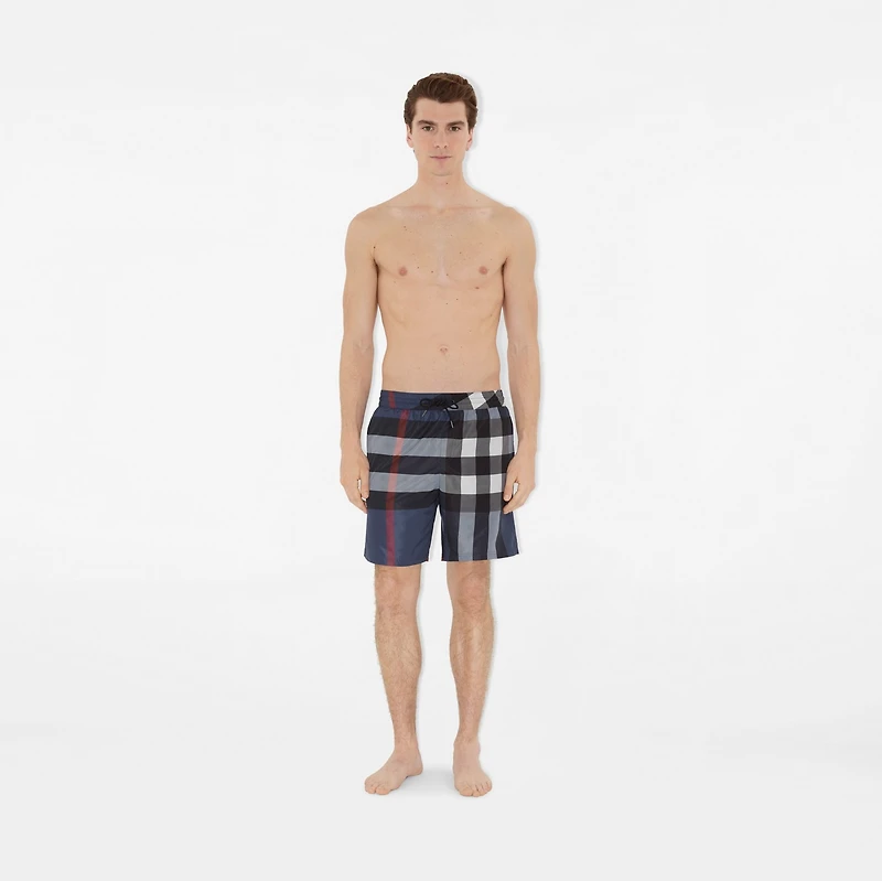 Check Swim Shorts in Carbon blue - Men | Burberry® Official