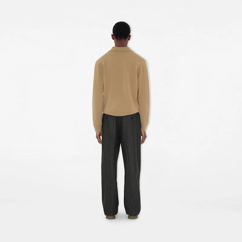 Long-sleeve Cashmere Blend Polo Shirt in Flax beige - Men | Burberry® Official
