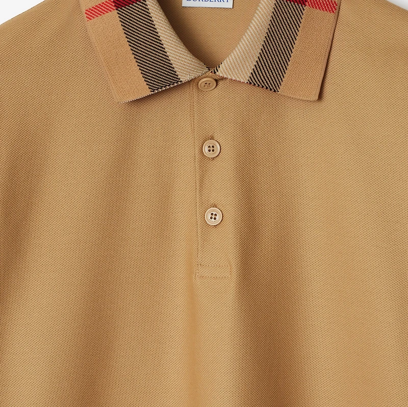 Long-sleeve Check Collar Cotton Polo Shirt in Archive beige - Men | Burberry® Official