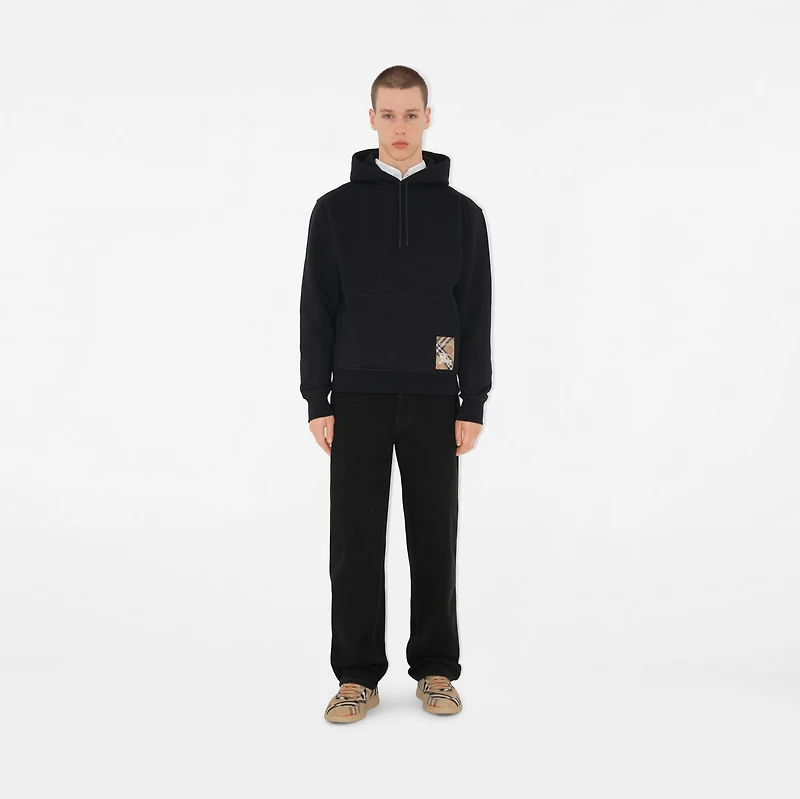 Check Label Cotton Hoodie in Black - Men | Burberry® Official