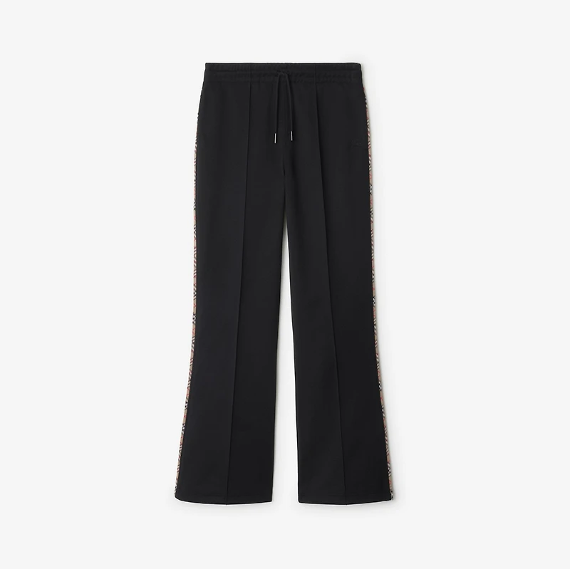 Check Trim Cotton Blend Track Pants in Black - Women | Burberry® Official