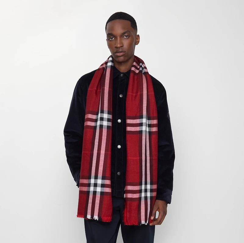 Reversible Check Wool Silk Scarf in Oxblood red/post red | Burberry® Official
