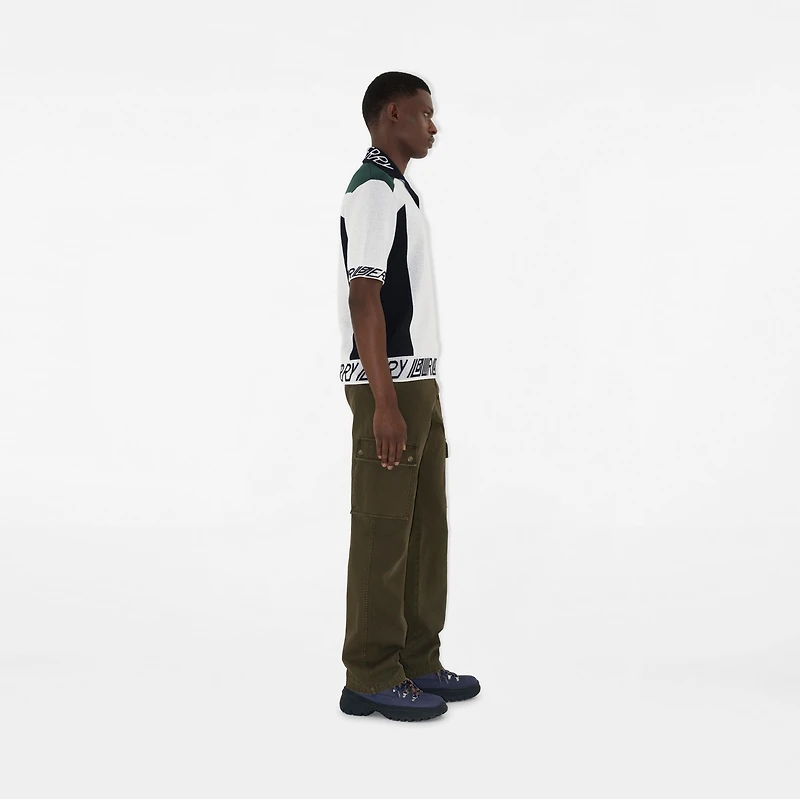 Logo Trim​ Wool Polo Shirt in White/black/green - Men | Burberry® Official