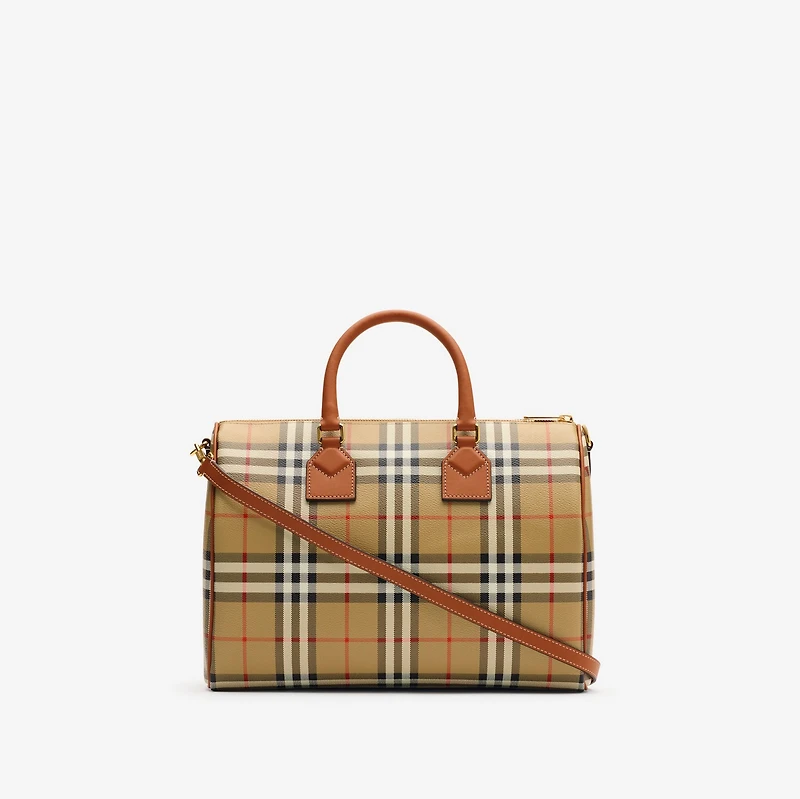 Medium Check Bowling Bag in Archive beige/briar brown - Women | Burberry® Official