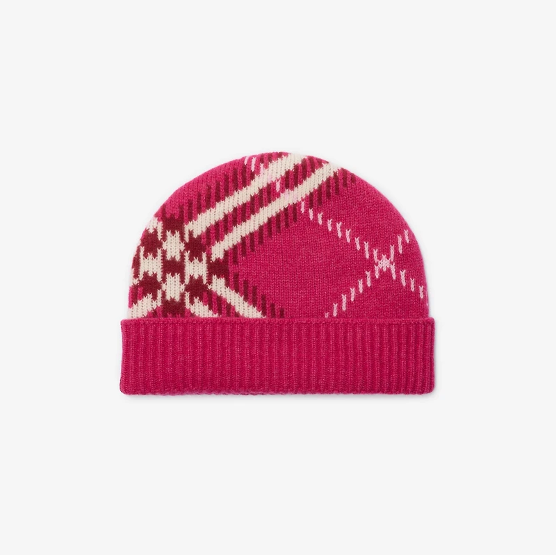 Check Cashmere Blend Beanie in Jam pink - Men | Burberry® Official
