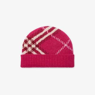 Check Cashmere Blend Beanie in Jam pink - Men | Burberry® Official