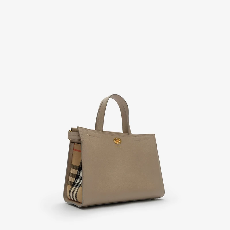 Small Cotswolds Check Tote in Mushroom beige - Women, Leather | Burberry® Official