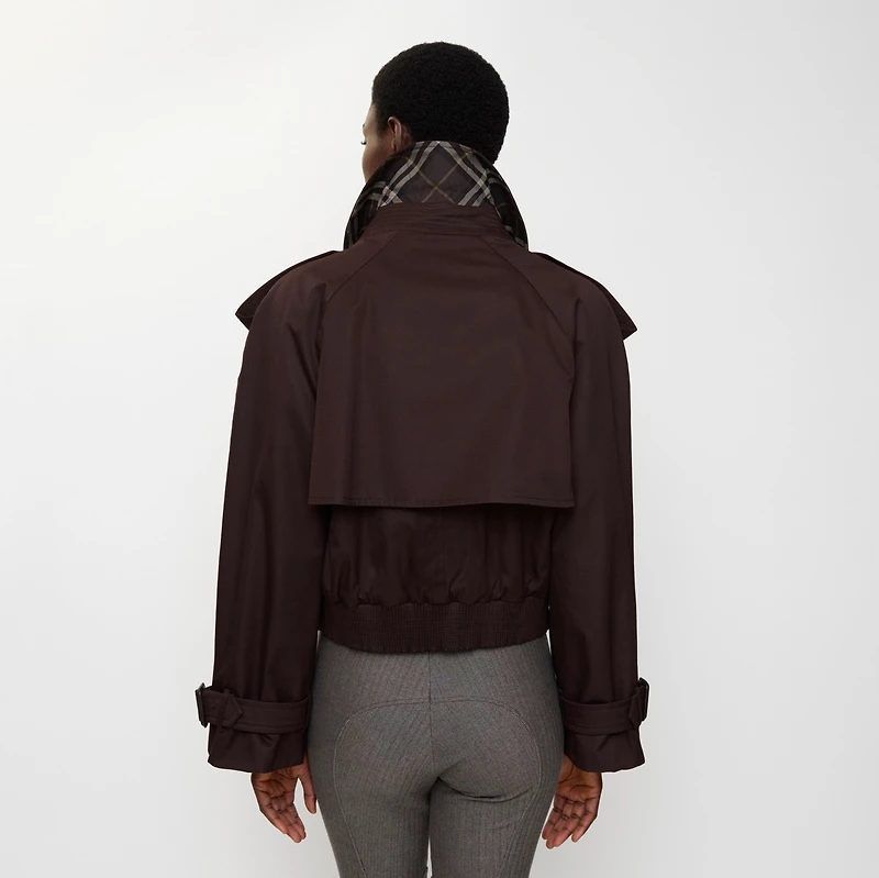Cropped Gabardine Trench Jacket in Clove brown - Women, Cotton | Burberry® Official