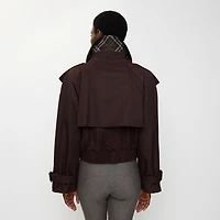 Cropped Gabardine Trench Jacket in Clove brown - Women, Cotton | Burberry® Official