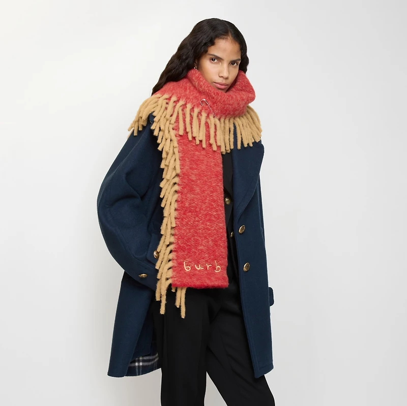 Alpaca Wool Blend Happy Scarf in Sand beige/post red | Burberry® Official