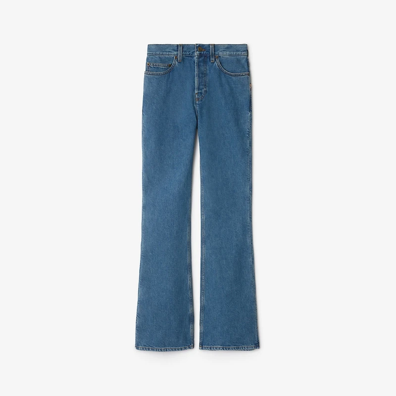 High Rise Bootcut Jeans in Mid blue - Women, Cotton | Burberry® Official