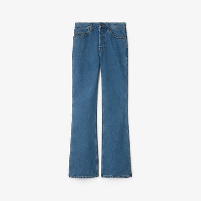 High Rise Bootcut Jeans in Mid blue - Women, Cotton | Burberry® Official