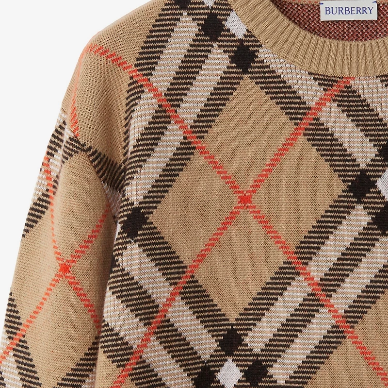 Check Wool Mohair Blend Sweater in Sand - Men, Nylon | Burberry® Official