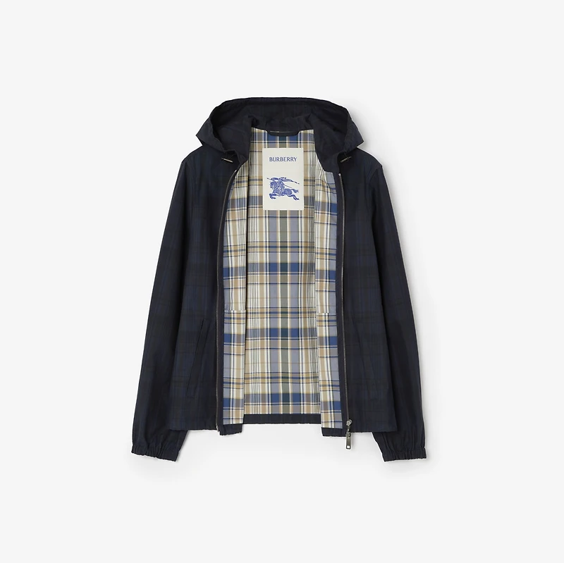 Check Cotton Newport Hooded Jacket in Peacock blue - Men | Burberry® Official