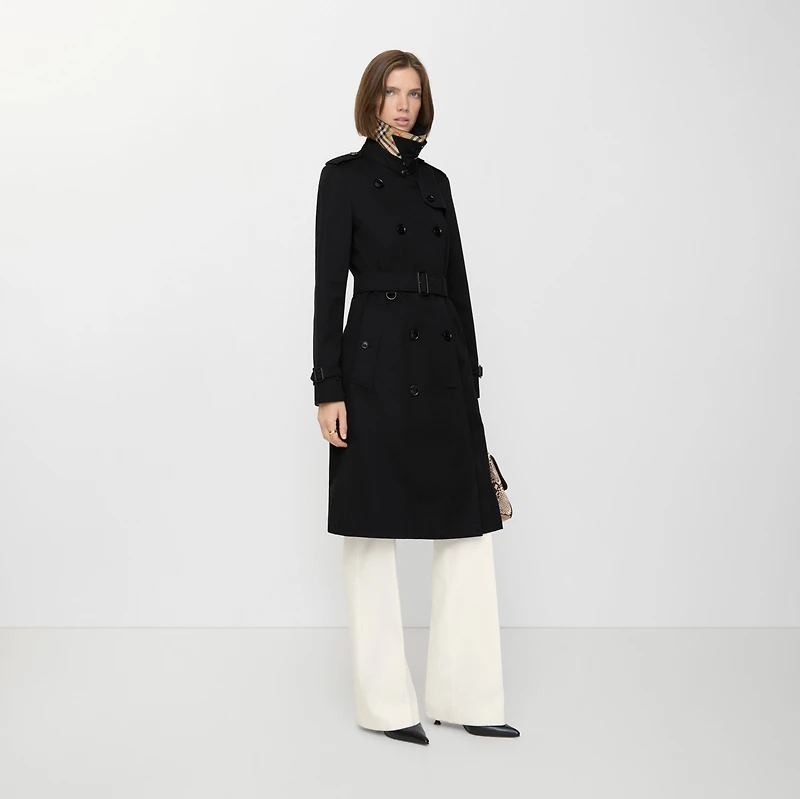 Long Chelsea Heritage Trench Coat in Black - Women, Cotton Gabardine | Burberry® Official