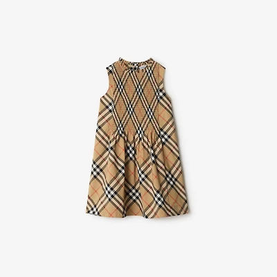 Check Cotton Poplin Dress in Sand | Burberry® Official