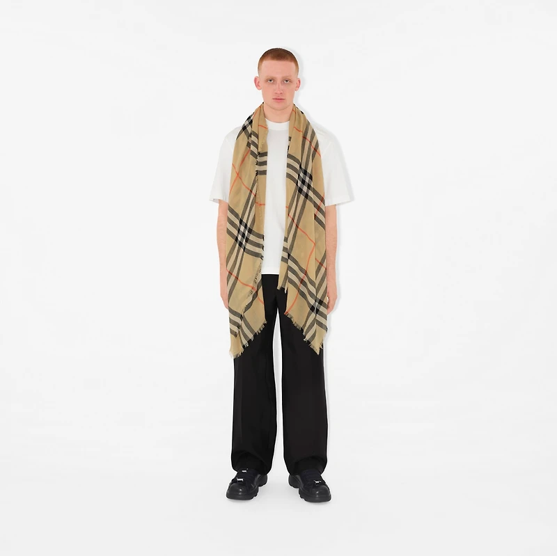 Check Wool Scarf in Sand | Burberry® Official