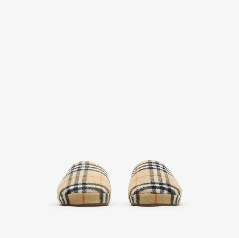 Check Wool Blend Slippers in Sand beige - Women | Burberry® Official
