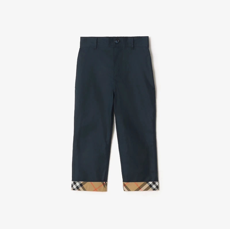 Check Turn-up Cotton Trousers in Navy | Burberry® Official