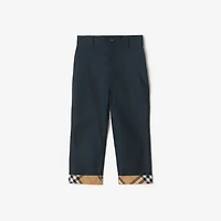 Check Turn-up Cotton Trousers in Navy | Burberry® Official