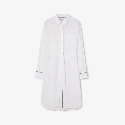 Check Trim Cotton Shirt Dress in White - Women | Burberry® Official