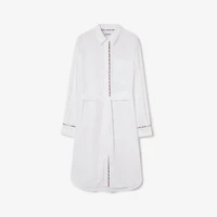 Check Trim Cotton Shirt Dress in White - Women | Burberry® Official