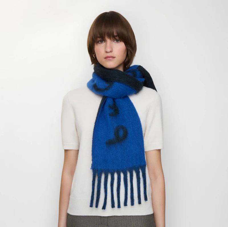 Reversible Logo Alpaca Wool Blend Scarf in Firth blue | Burberry® Official