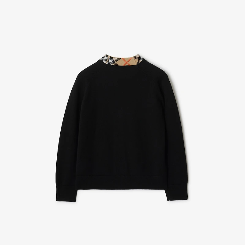 Check Trim Wool Cardigan in Black | Burberry® Official