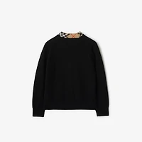 Check Trim Wool Cardigan in Black | Burberry® Official