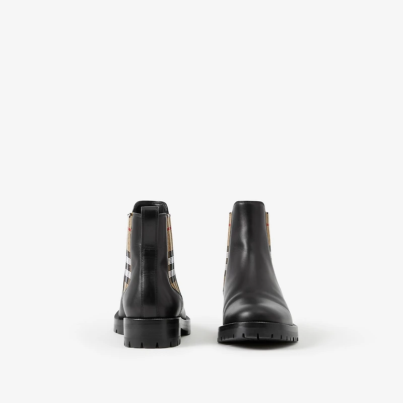 Check Panel Leather Chelsea Boots in Black - Women | Burberry® Official