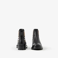 Check Panel Leather Chelsea Boots in Black - Women | Burberry® Official