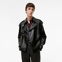 Cropped Leather Leadenham Trench Coat in Black - Men | Burberry® Official