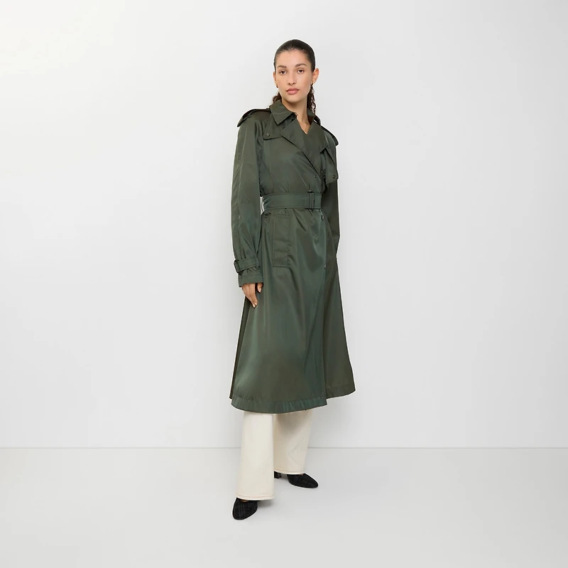Long Nylon Hooded Trench Coat in Marrow green - Women | Burberry® Official