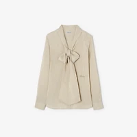 Striped Silk Scarf Blouse in Dune beige/chalk white - Women | Burberry® Official
