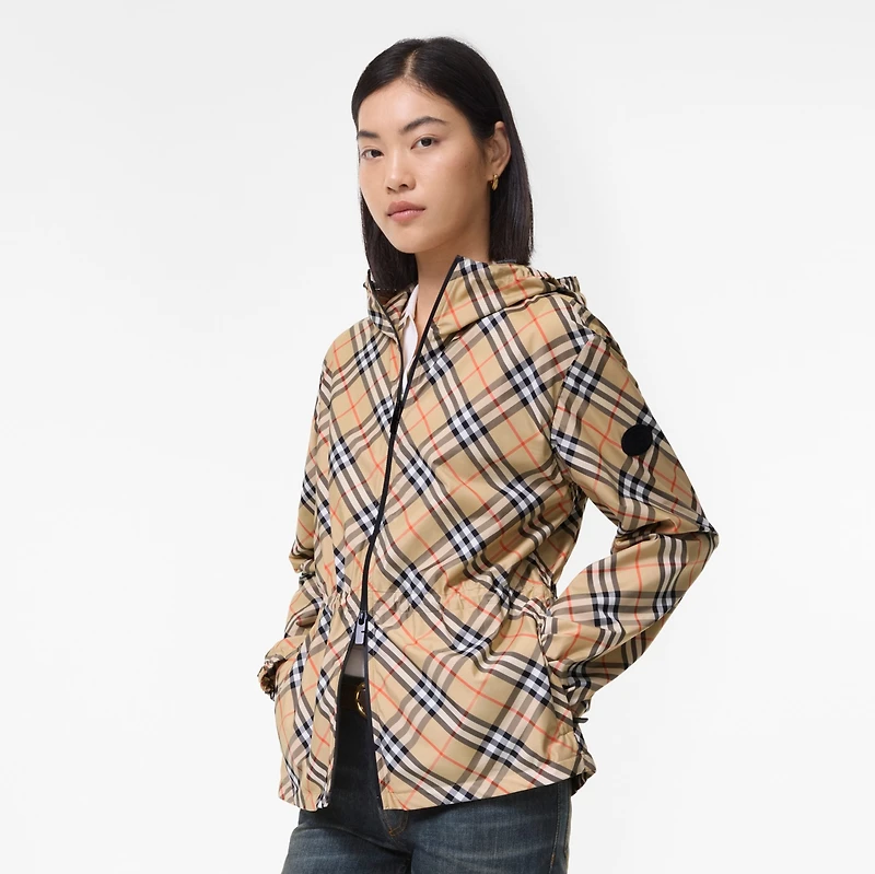 Check Whitstable Hooded Jacket in Sand beige - Women, Nylon | Burberry® Official