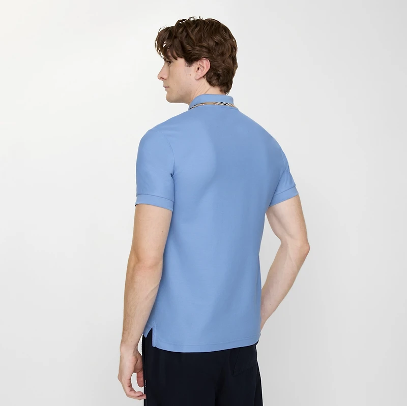Check Trim Cotton Polo Shirt in Cornflower blue - Men | Burberry® Official