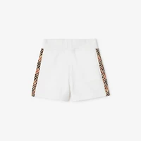 Check Trim Cotton Shorts in White | Burberry® Official