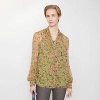 Ditsy Floral Silk Blouse in Bracken green - Women | Burberry® Official