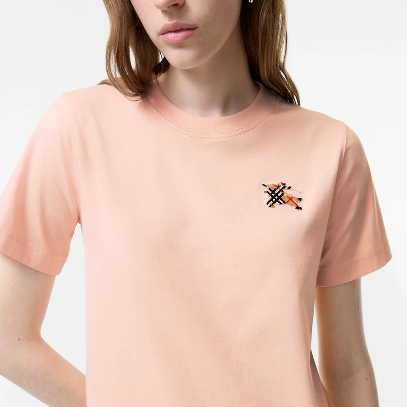 Knight Check Cotton T-shirt in Compact pink - Women | Burberry® Official