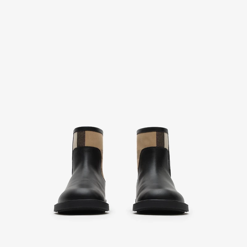 Check Panel Leather Boots in Black - Children | Burberry® Official