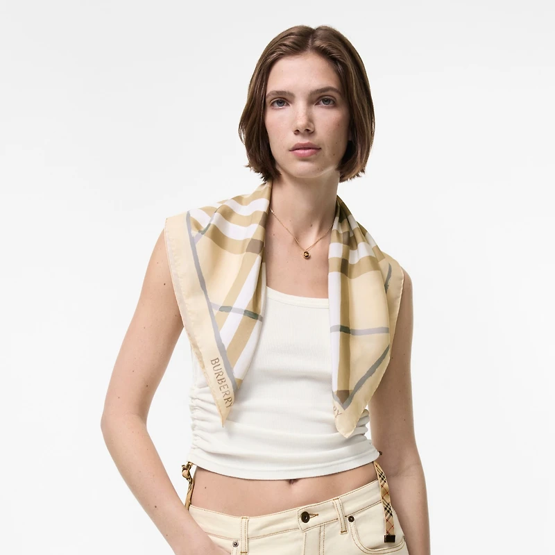 Watercolour Check Silk Scarf in Sesame beige | Burberry® Official