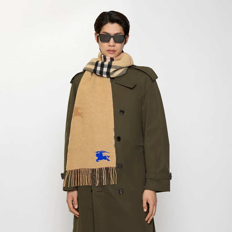 Reversible EKD Check Cashmere Scarf in Sand beige | Burberry® Official