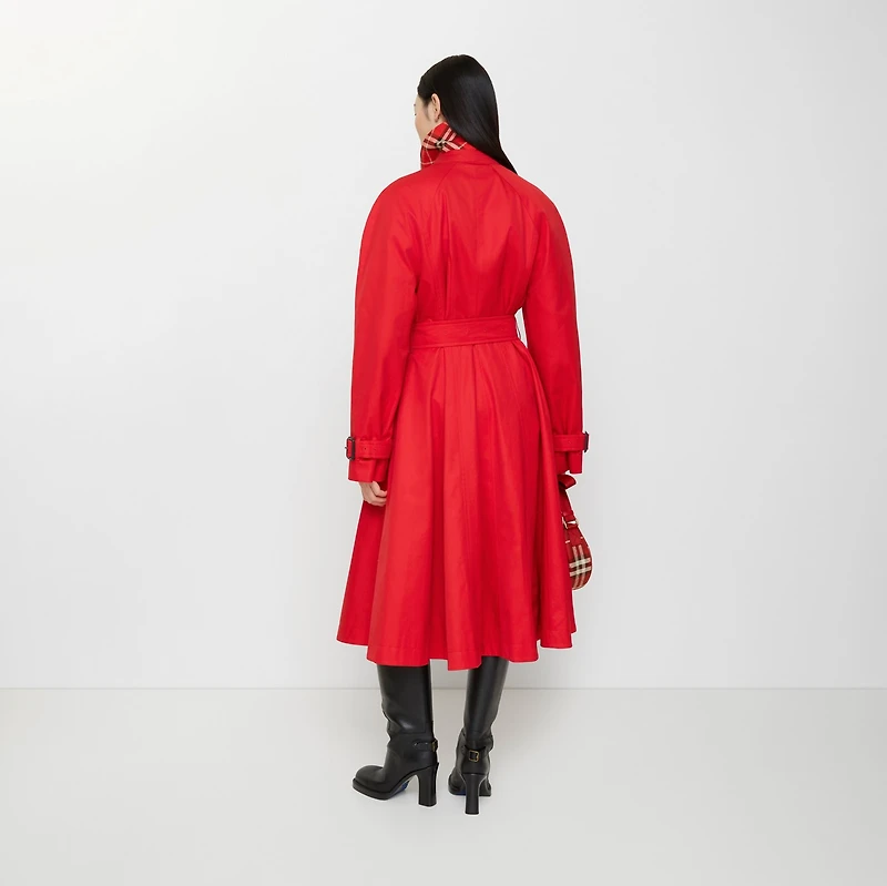 Long Gabardine Ellingham Fit-and-flare Car Coat in Crayon red - Women, Cotton Gabardine | Burberry® Official