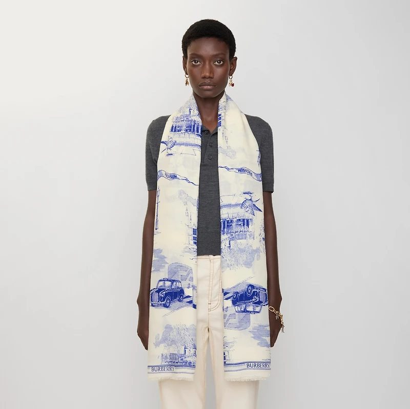 London Landmarks Wool Silk Scarf in Knight | Burberry® Official