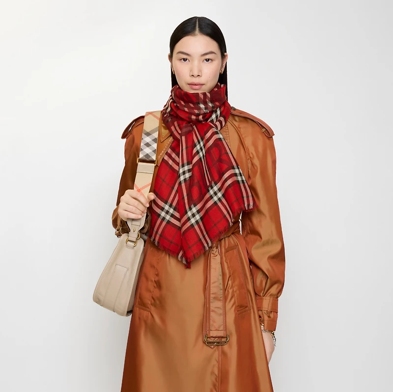 Wide EKD Check Wool Silk Scarf in Post red | Burberry® Official