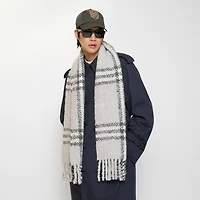 Check Alpaca Wool Blend Bouclé Scarf in Mitten grey | Burberry® Official